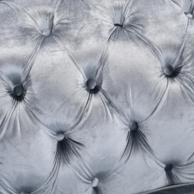 Simplie Fun Velvet Luxury Chesterfield Sofa Set, 84" Grey Fabric