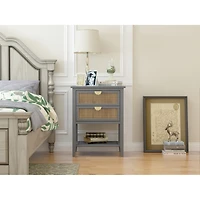 Streamdale Furniture 2 Drawer Side Table, Natural Rattan, End Table, Suitable For Bedroom, Living Room, Study