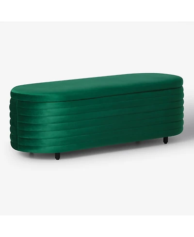 WestinTrends 54" Wide Mid-Century Modern Upholstered Velvet Tufted Oval Storage Ottoman Bench