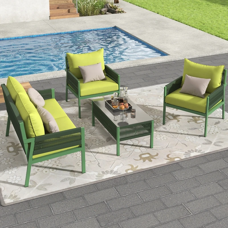 Streamdale 4-Piece Grey Patio Furniture Set with Cushions