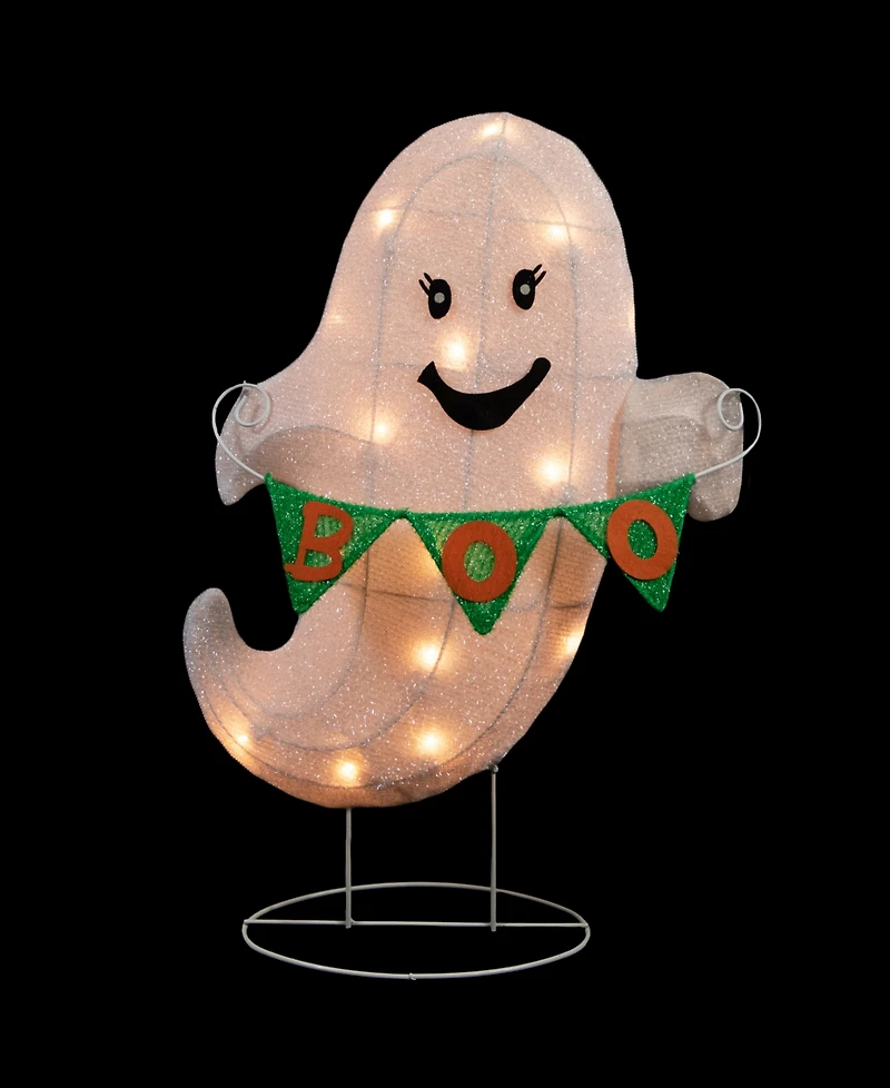 Northlight 25" Lighted Led White Ghost with "Boo" Banner Halloween Yard Decoration