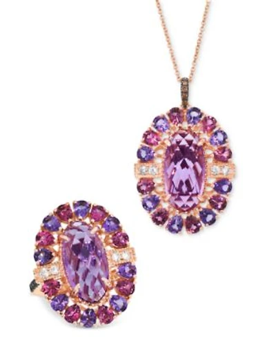 Le Vian Grape Amethyst Passion Fruit Tourmaline Diamond Oval Halo Pendant Statement Ring Collection In 14k Rose Gold