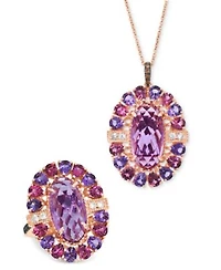 Le Vian Grape Amethyst Passion Fruit Tourmaline Diamond Oval Halo Pendant Statement Ring Collection In 14k Rose Gold