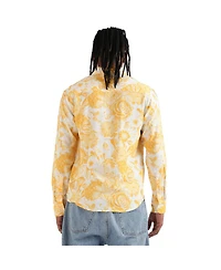 Campus Sutra Men's EcoLiva Yellow Contrast Botanical Shirt