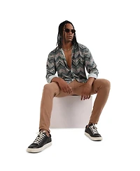 Campus Sutra Men's EcoLiva Olive Green Abstract Zig Zag Shirt