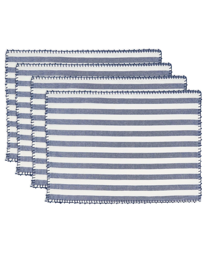 Saro Lifestyle Classic Striped Whipstitch Pom Placemat Set of 4,14"x20"