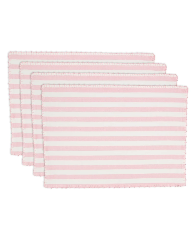 Saro Lifestyle Classic Striped Whipstitch Pom Pom Placemat Set of 4,14"x20"