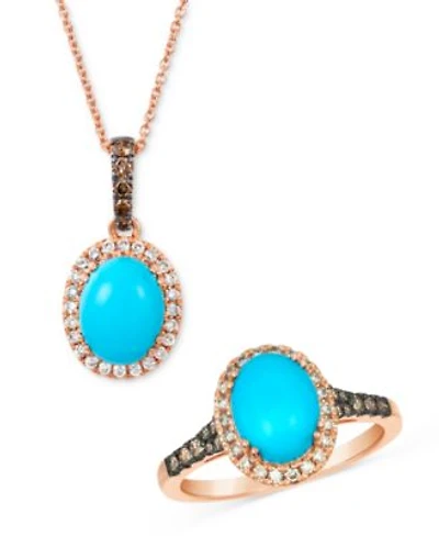 Le Vian Robins Egg Blue Turquoise Diamond Halo Pendant Ring In 14k Rose Gold
