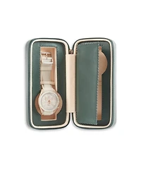 Bey-Berk Leather Two Watch Travel Case with Form Fit Compartments, Center Divider to Prevent Watches from Touching and Zipper Closure.
