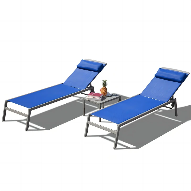 Blue Outdoor Chaise Lounge Set - 3 piece