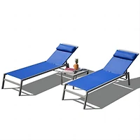 Blue Outdoor Chaise Lounge Set - 3 piece