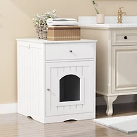 Streamdale Furniture Wooden Cat Litter Box Enclosure with Drawer & Side Table
