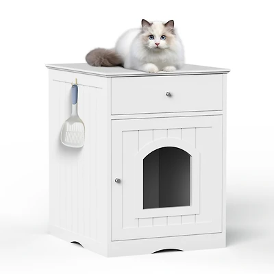 Streamdale Furniture Wooden Cat Litter Box Enclosure with Drawer & Side Table