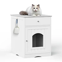 Streamdale Furniture Wooden Cat Litter Box Enclosure with Drawer & Side Table
