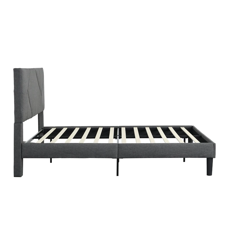 Streamdale Furniture Upholstered Platform Bed, Queen, Gray, Wood Slat Support