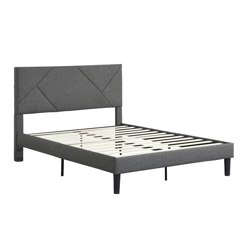 Streamdale Furniture Upholstered Platform Bed, Queen, Gray, Wood Slat Support