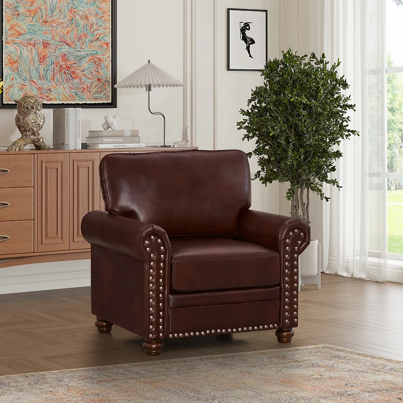 Streamdale Furniture Living Room Sofa Single Seat Chair With Wood Leg Burgundy Faux Leather