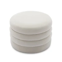 Streamdale Furniture Velvet Fabric Storage Round Ottoman Footstool With Wooden Shelving, Ivory