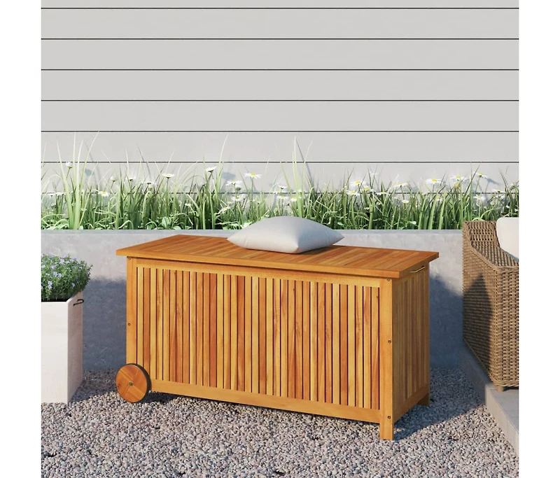 vidaXL Patio Storage Box with Wheels 44.5"x19.7"x22.8" Solid Wood Acacia