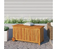 vidaXL Patio Storage Box with Wheels 44.5"x19.7"x22.8" Solid Wood Acacia