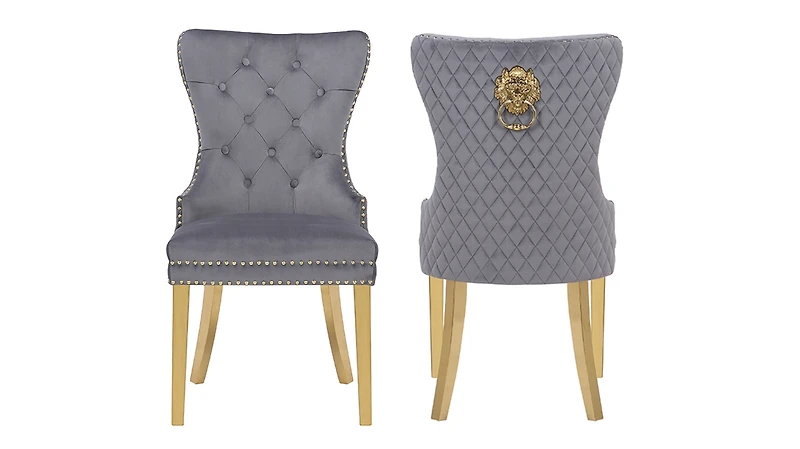 Streamdale Simba Gold 2 Piece Dining Chair Finish With Velvet Fabric In Dark Gray