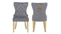 Streamdale Simba Gold 2 Piece Dining Chair Finish With Velvet Fabric In Dark Gray