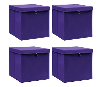 vidaXL Storage Boxes with Lids 4 pcs Purple 12.6"x12.6"x12.6" Fabric