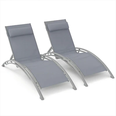 Simplie Fun 2 Outdoor Chaise Lounge Chairs with Adjustable Backrest