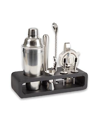 Bey-Berk Bar Set with Cocktail Shaker Set and Wood Base