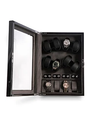 Bey-Berk Ash wood high lacquer eight watch winder and four watch storage case with glass top
