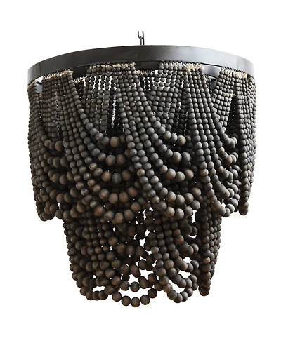 Storied Home 2-Tier Draped Wood Bead Chandelier Black