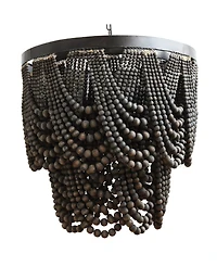 Storied Home 2-Tier Draped Wood Bead Chandelier Black
