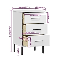 Bedside Cabinet White Solid pine wood, Metal Bedside Cabinet