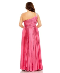 Mac Duggal Women's Plus One Shoulder Embellished Pleated Sleeveless Gown