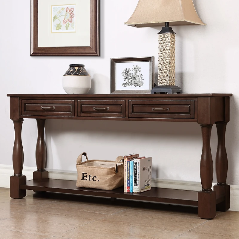 Streamdale 63" Wood Console Table with Drawers & Shelf, Easy Assembly