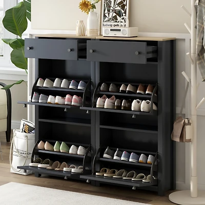 Streamdale Furniture Modern Black Shoe Cabinet with 4 Flip Drawers