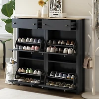 Streamdale Furniture Modern Black Shoe Cabinet with 4 Flip Drawers
