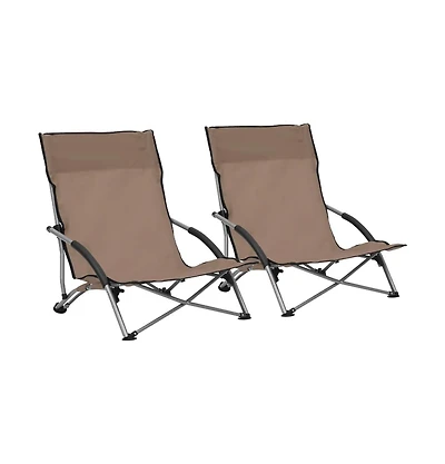 Folding Beach Chairs 2 pcs Taupe Fabric