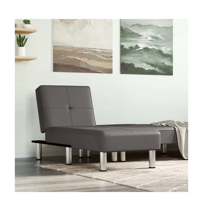 Chaise Longue Gray Faux Leather