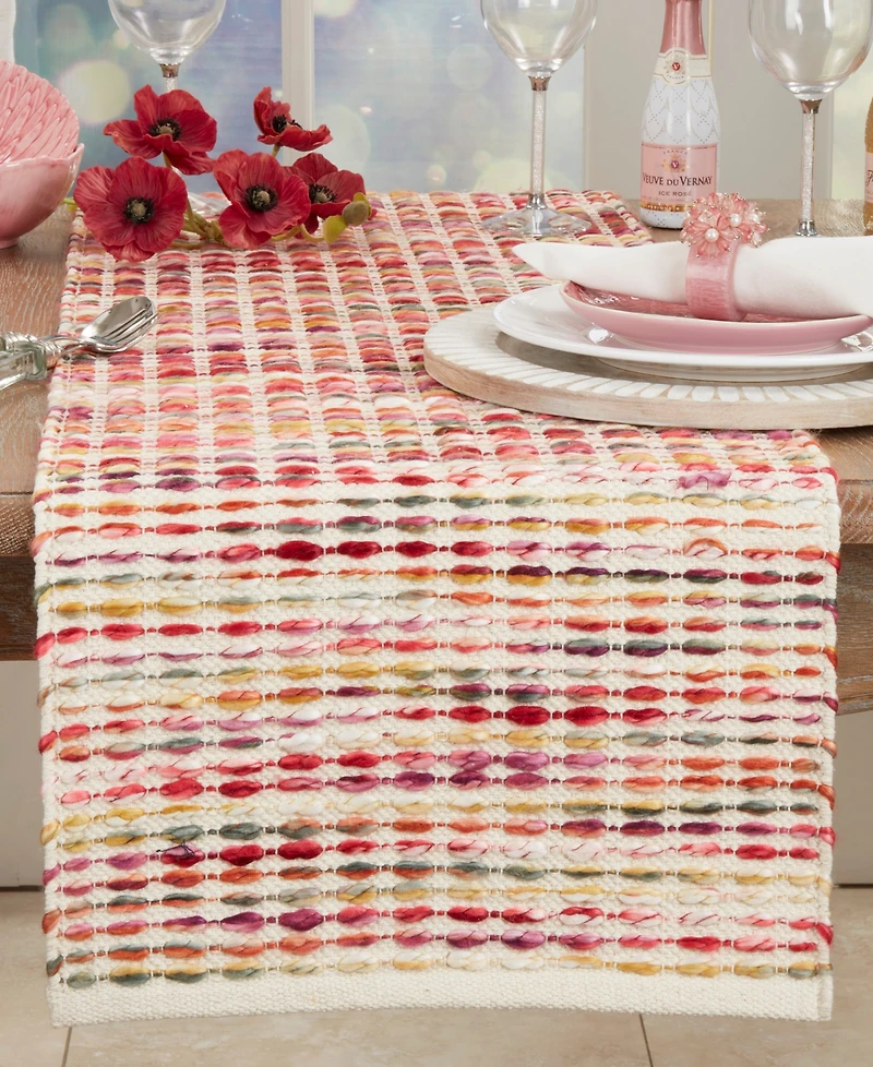 Saro Lifestyle Woven Rainbow Stripe Delight Table Runner, 16"x72"