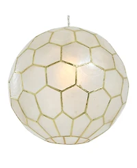 Storied Home Capiz Honeycomb Globe Pendant Light Capiz White Seashells with Antique