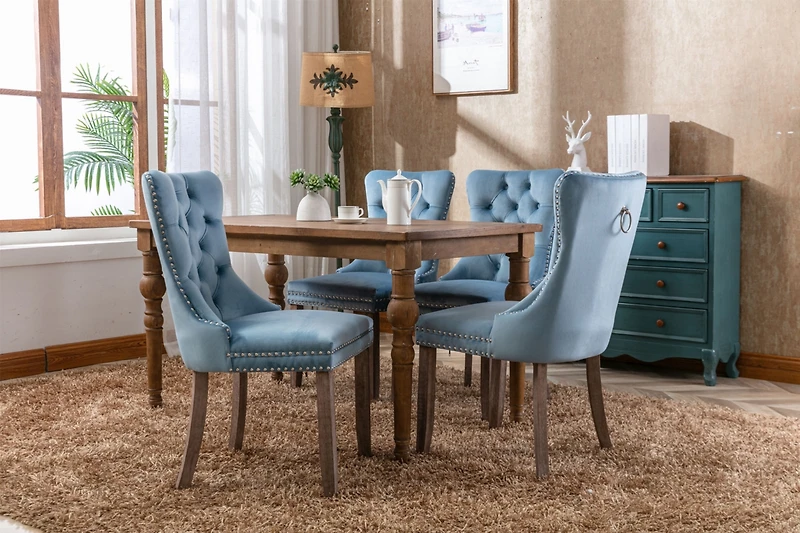 Streamdale Furniture Modern Velvet Dining Chairs 2-pcs Set, Light Blue