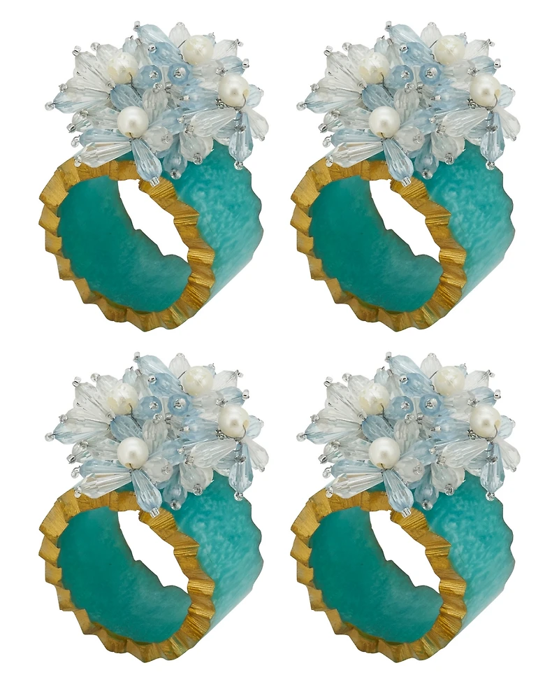 Saro Lifestyle Beaded Petal Delight Resin Napkin Ring Set of 4,