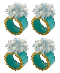 Saro Lifestyle Beaded Petal Delight Resin Napkin Ring Set of 4,