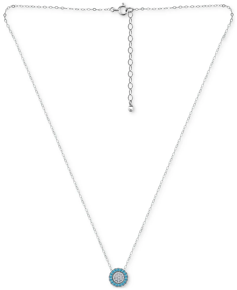 Giani Bernini Blue & White Cubic Zirconia Reverse Halo Pendant Necklace, 16" + 2" extender , Created for Macy's