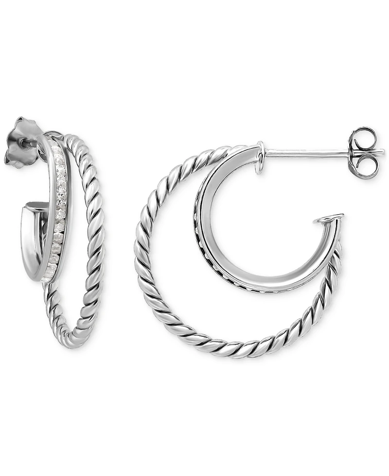 Giani Bernini Cubic Zirconia Double Small Hoop Earrings, 0.75", Created for Macy's