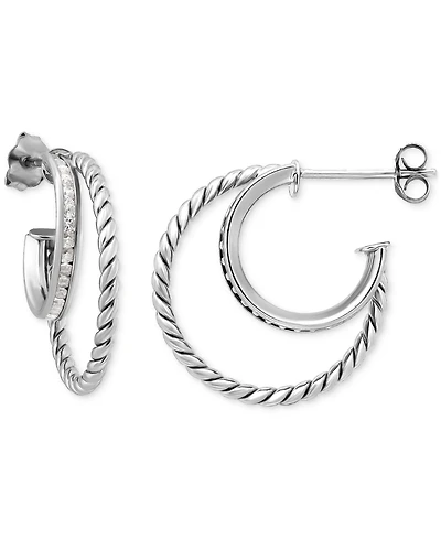 Giani Bernini Cubic Zirconia Double Small Hoop Earrings, 0.75", Created for Macy's