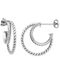 Giani Bernini Cubic Zirconia Double Small Hoop Earrings, 0.75", Created for Macy's