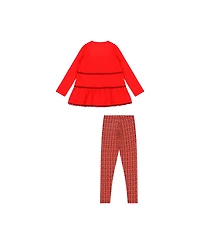 Mixed Up Clothing Girls Ruffle Hem Tiered Tunic and Legging Set - Red Multicolor