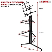 5 Core 2 Tier Column Keyboard Stand Riser Piano Holder Heavy Duty Aluminium Built Attached Adjustable Music & Mic Stands Height 51.2 Inch for 61 76 88